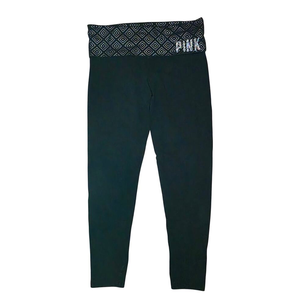 PINK Victoria's Secret Y2K Sequin Foldover Yoga Pants Women Size M Black Pants